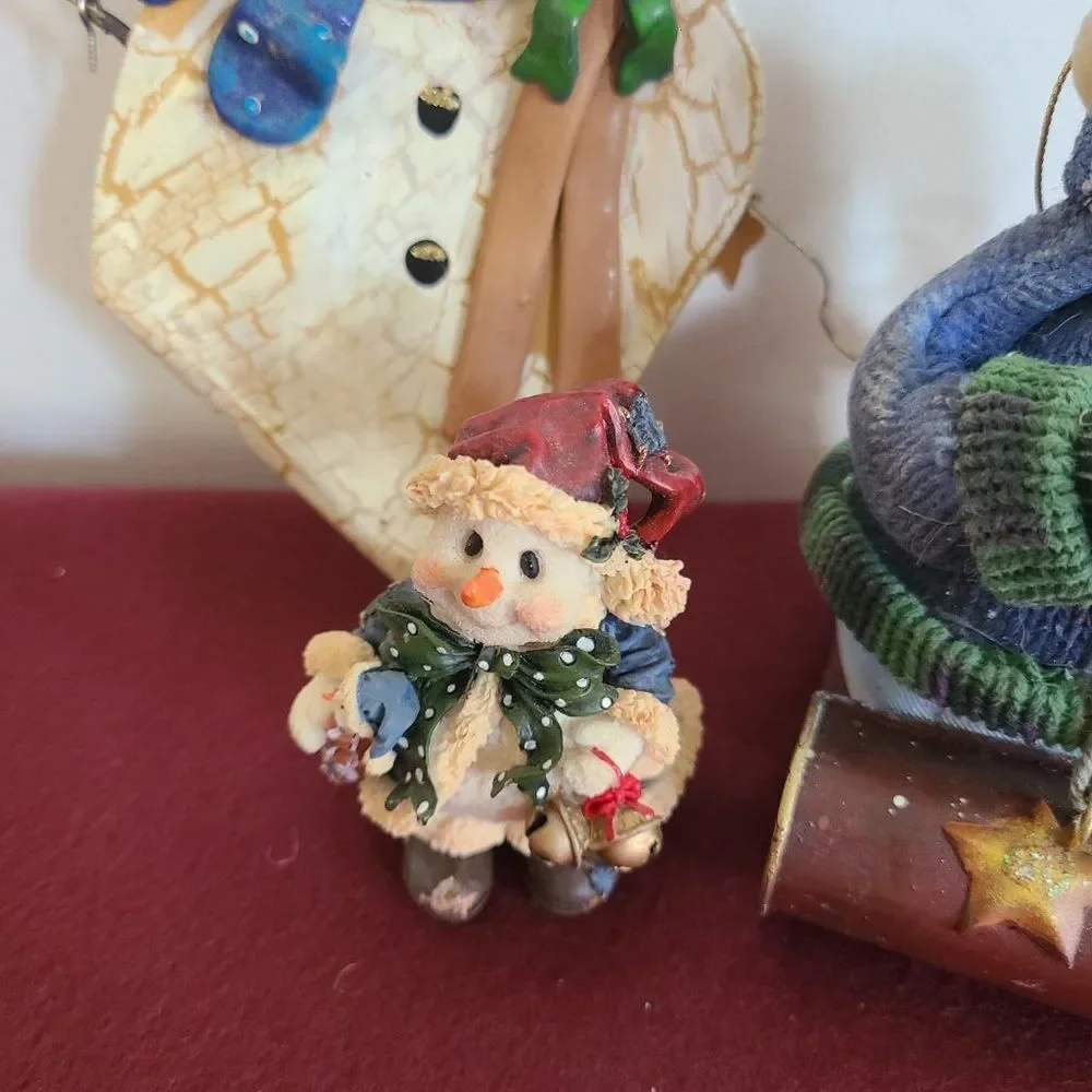 Vintage Christmas Holiday Winter Christmas Ornaments & Shelf Snowmen Set of 3